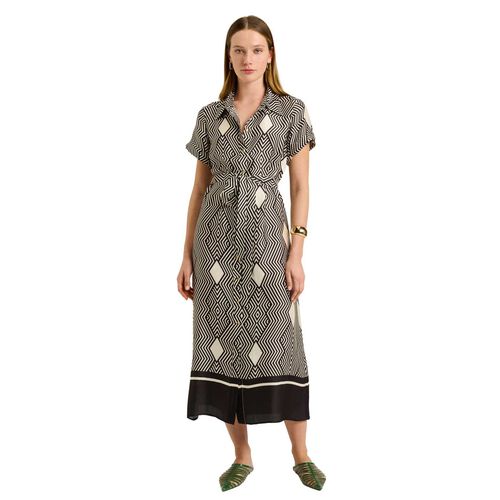 Veronika Maine Geo Tile Border Shirtdress